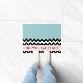 Felpudo Zigzag negro y blanco, chevron, azul, tu nombre