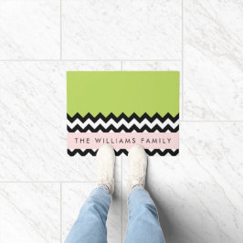 Felpudo Zigzag negro y blanco, chevron, verde, tu nombre