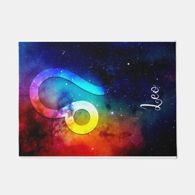 Felpudo Zodiac: Espacio arcoiris Leo (Anverso)