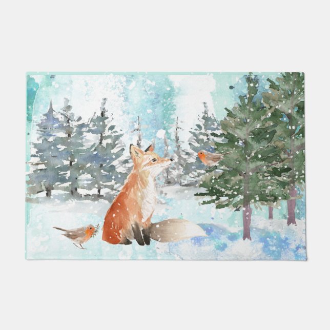 Felpudo Zorro de Navidad en el bosque (Anverso)