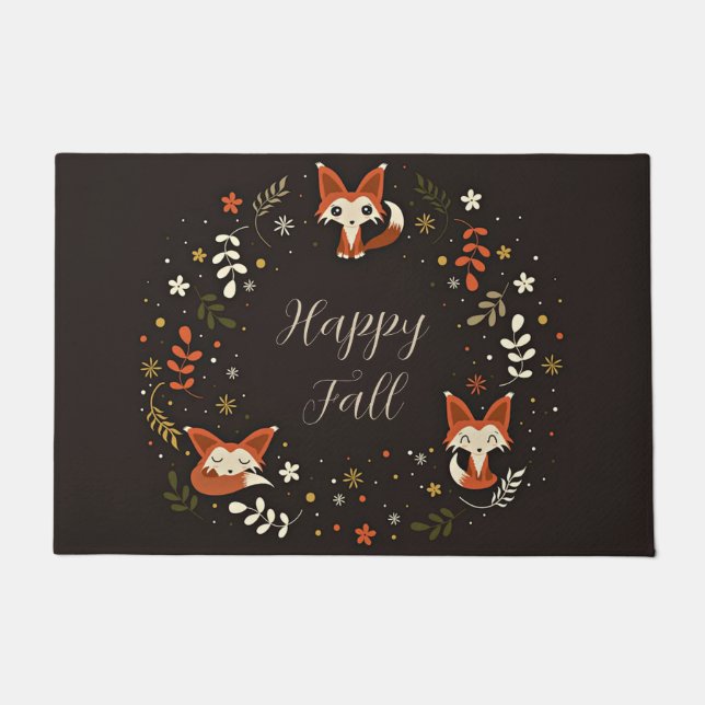 Felpudo Zorros de otoño con texto personalizable  (Anverso)