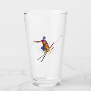Female skier in watercolor