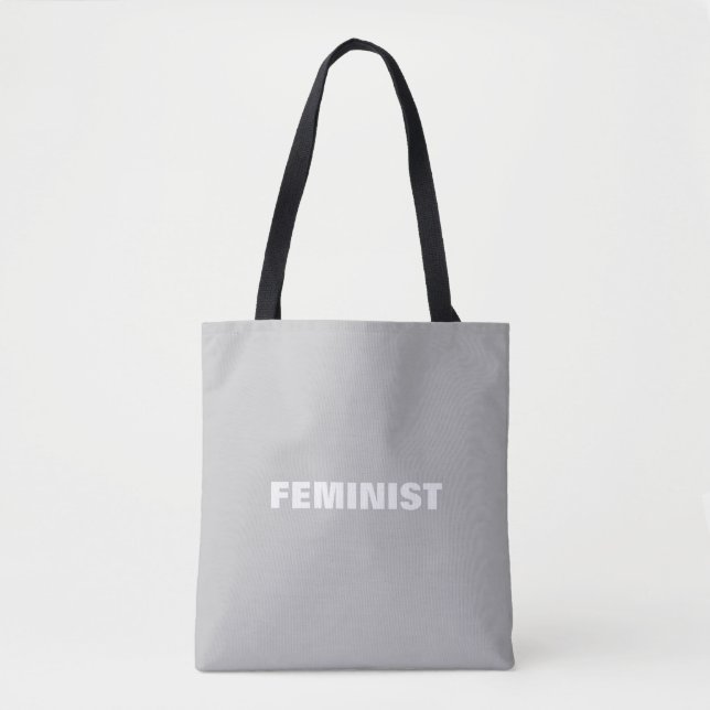 "Feminista" - letras blancas grises claras - bolsa (Anverso)