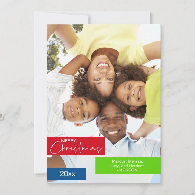 Feria de Navidad Foto Red Green Blue Stripe Simple (Anverso)