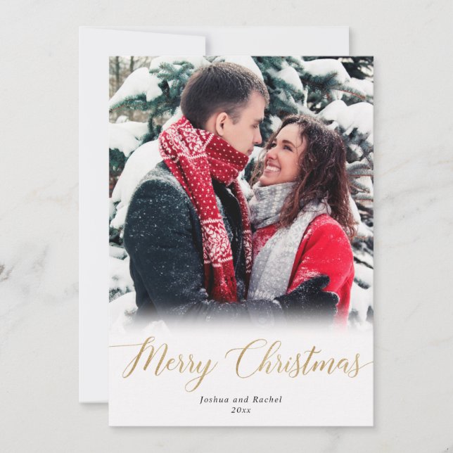 Feria Navidad dorado blanco simple tarjeta de foto (Anverso)