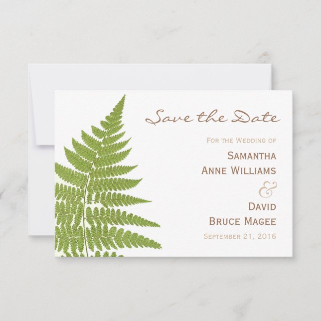 Fern, Boda de Woodland, guarda la tarjeta de fecha (Anverso)