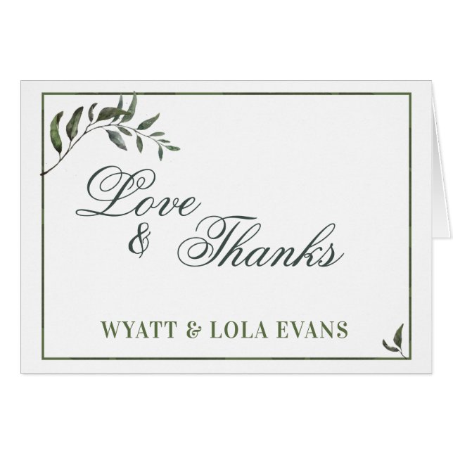 Fern Green Willow Branch Elegant Wedding Gracias (Anverso (Horizontal))