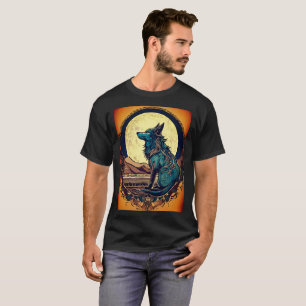 Feroz lobo tribal en camiseta de la luna