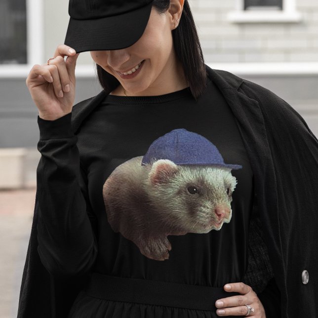 Ferret Con Camiseta Gorra (Ferret Wearing Hat Women's Long Sleeve T-Shirt)