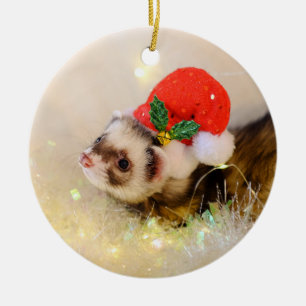 Ferret en fiesta Gorra adorno navideño