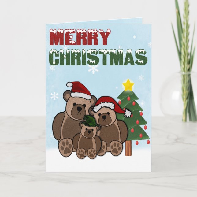 Ferry Christmas Teddy Bear Family Tarjetas de Salu (Anverso)