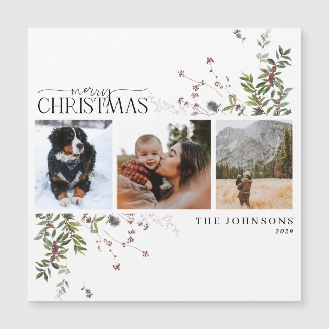 Ferry Christmas Winter Berry 3 Photo Magnetic Card (Anverso)
