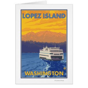 Ferry y montañas - Isla López, Washington