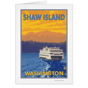 Ferry y montañas - Isla Shaw, Washington