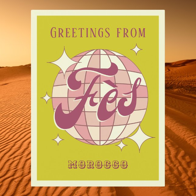 Fès Morocco retro verde postal (Subido por el creador)
