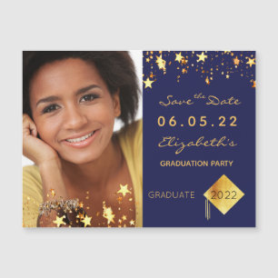Festeja la graduación con foto Save the Date azul 