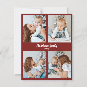 Festiva С hristmas familia tarjeta fotográfica rojo y blan