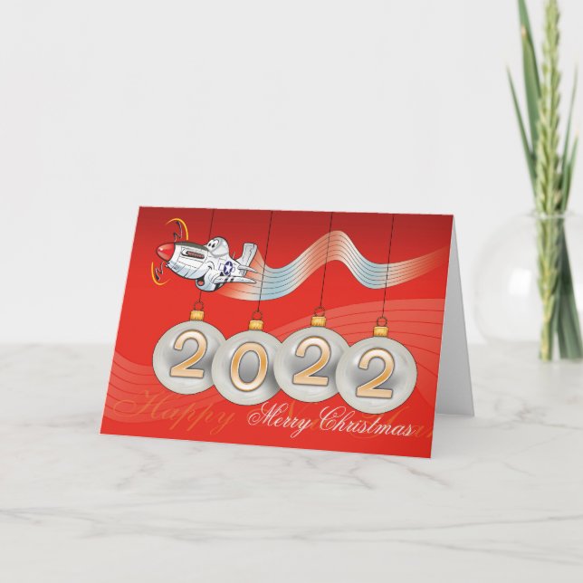 Festiva 2021, P-51 mustang, tarjeta de Navidades, texto ed (Anverso)
