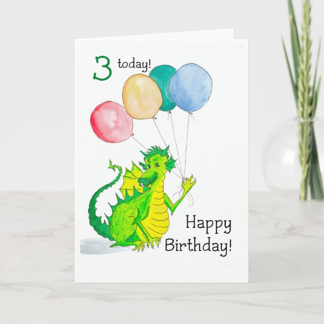 Festiva 3ro tarjeta de cumpleaños alegre del dragón verde (Anverso)
