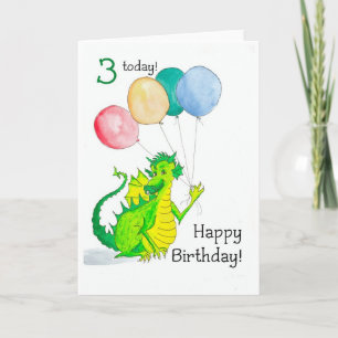 Festiva 3ro tarjeta de cumpleaños alegre del dragón verde