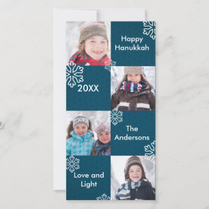 Festiva 8 cuadrados tarjeta de foto de Hanukkah azul nieve