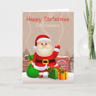 Festiva Abuelo Santa con saco y regalos, tarjeta de felici