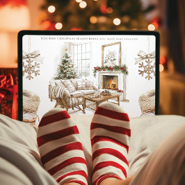 Festiva Acogedora tarjeta de Navidades con foto y arte acu