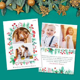 Festiva Acuarela 4 Navidades fotográficos Tarjeta frontal 