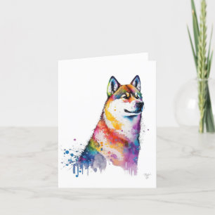 Festiva Acuarela de perro de Akita y tarjeta de vacaciones