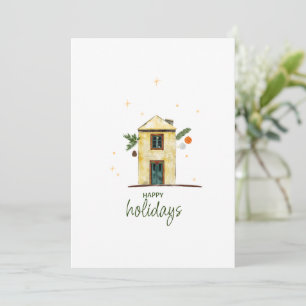 Festiva Acuarela Felices Fiestas Casa Tarjeta no fotográfi