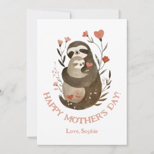 Festiva Acuarela Mamá Sloth y tarjeta para el día de la ma