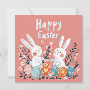 Festiva Adorable tarjeta de vacaciones rosa de Pascua con 