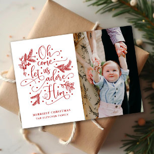 Festiva Adore Him   Tarjeta plana de Navidades fotográfico