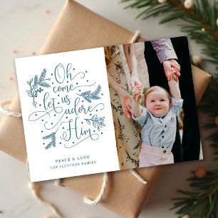 Festiva Adore Him Tarjeta plana de Navidades fotográfico