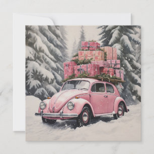 Festiva Adorno Navideño de Escarabajo Rosa y Tarjeta de Re