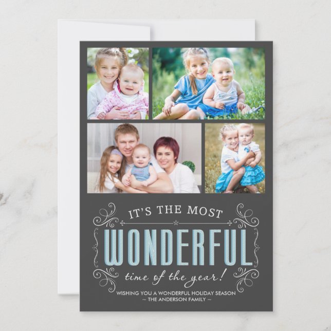 Festiva Alegre tarjeta plana de 4 fotos de vacaciones en C (Anverso)