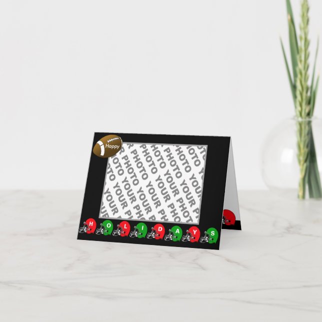 Festiva Añadir foto tarjeta navideña feliz casco de fútbol (Anverso)