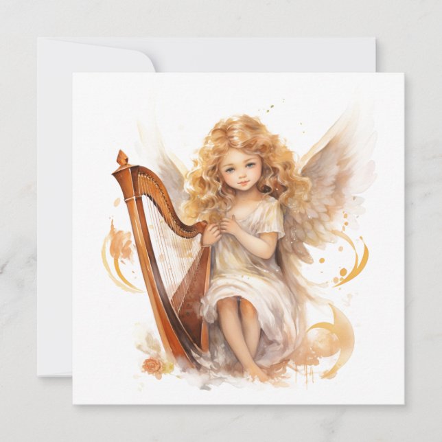 Festiva Angel con tarjeta de Navidades Harp (Anverso)