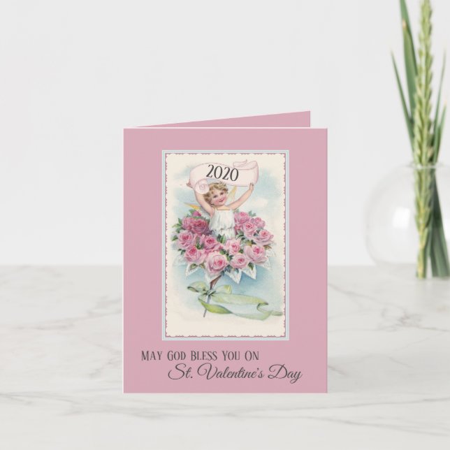 Festiva Ángel de época con tarjeta Día de San Valentín Ros (Anverso)