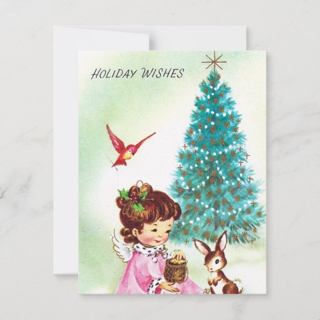 Festiva Ángel retro vintage agregar tarjeta de mensaje (Anverso)