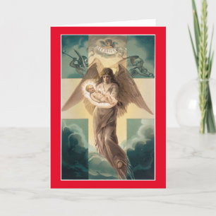 Festiva Ángel Vintage con tarjeta de vacaciones de Jesús