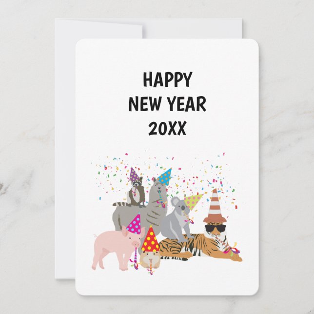 Festiva Animales de fiesta - Tarjeta de Año Nuevo para ani (Anverso)