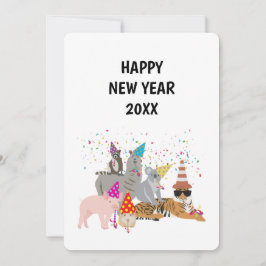 Festiva Animales de fiesta - Tarjeta de Año Nuevo para ani