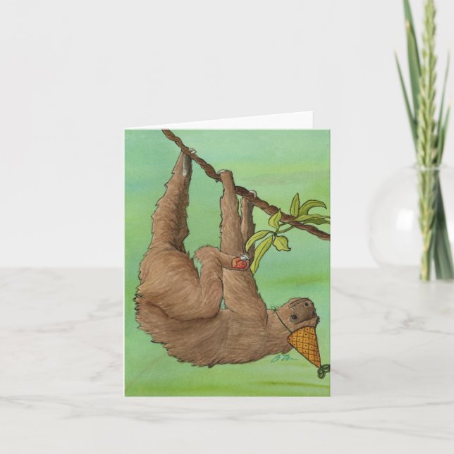 Festiva Animales fiestas: Tarjeta Sloth 4"x5.6" (Anverso)