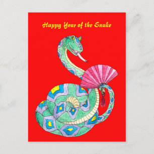 Festiva Año feliz del rojo de la serpiente - postal