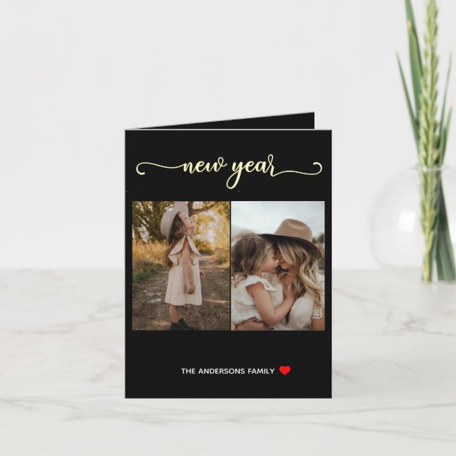 Festiva Año Nuevo | Negro de oro| 2 Tarjeta fotográfica (Anverso)