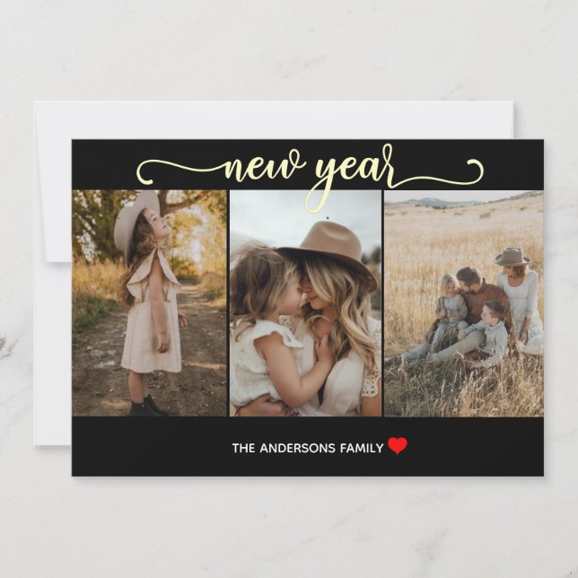 Festiva Año Nuevo | Negro de oro | 3 Tarjeta fotográfica (Anverso)