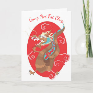 Festiva Antiguo Dragón chino con tarjeta de felicitación