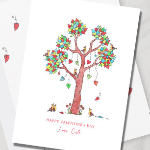 Festiva Árbol de corazón con aves tarjeta de vacaciones de