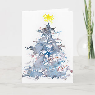 Festiva Árbol de navidad, azul, tarjeta de felicitación